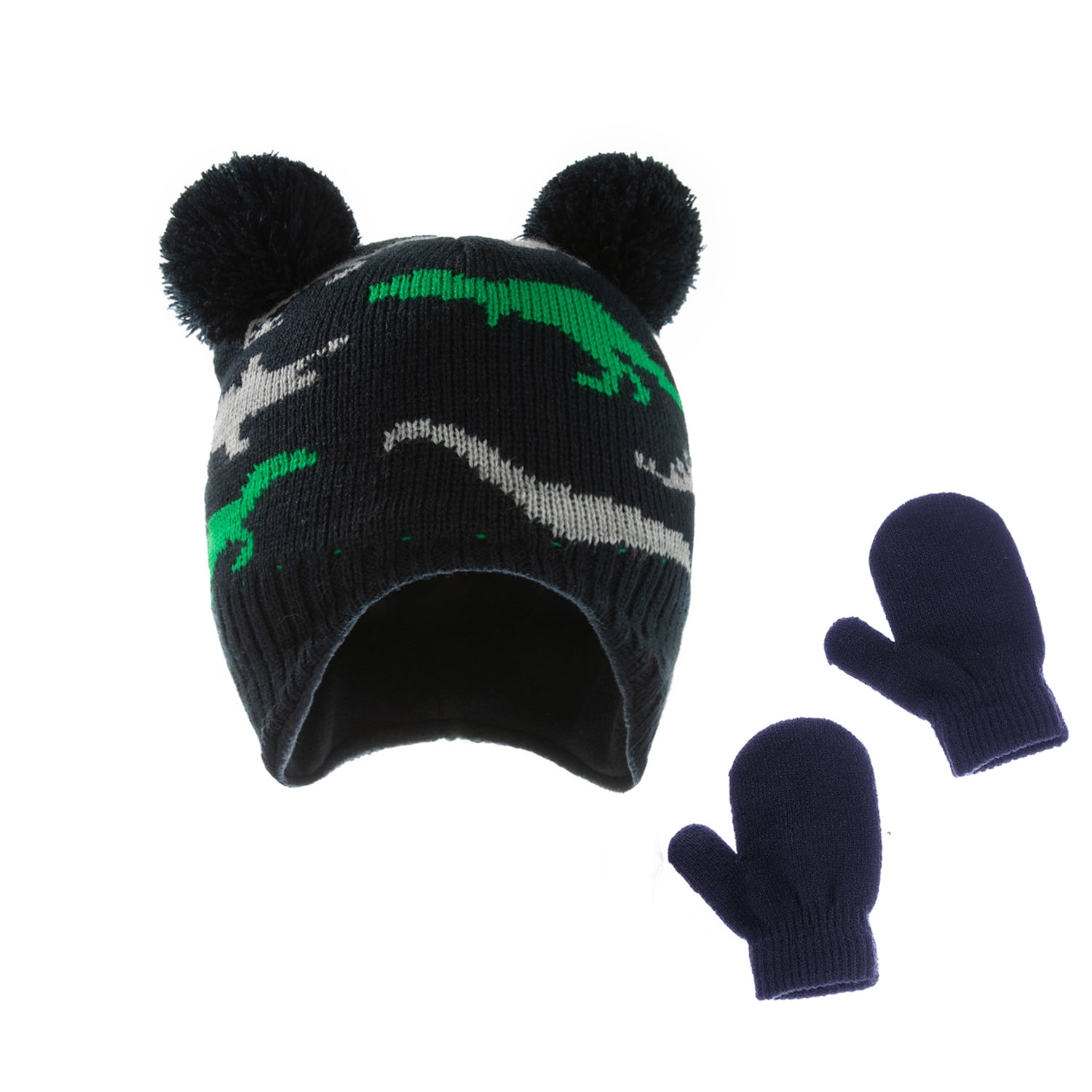 Baby Toddler Winter Beanie Hats and Gloves, Set Knit Beanie Warm Fleece