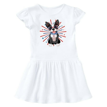

Inktastic Boston Terrier Dog 4th of July USA Patriotic Gift Baby Girl Dress