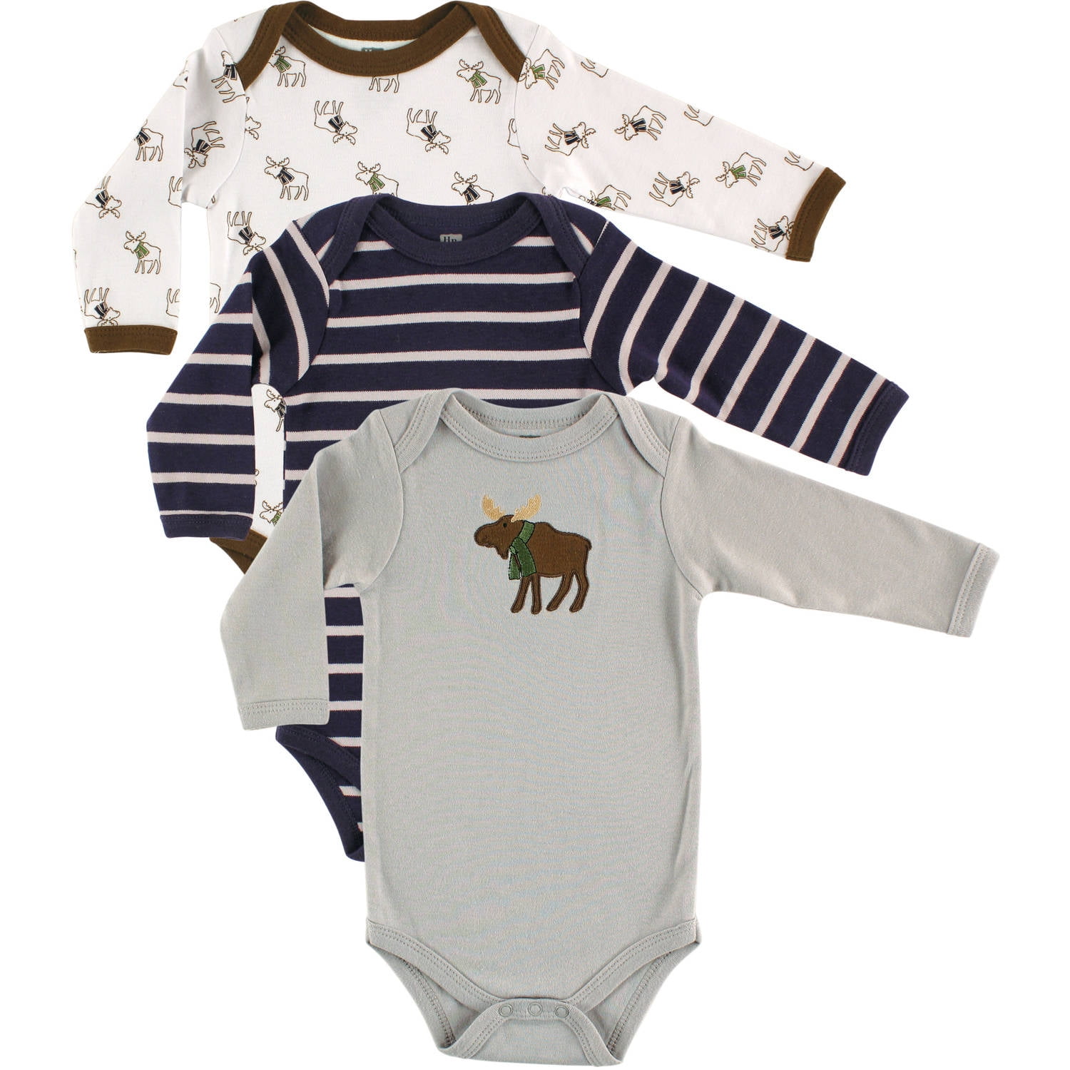 Hudson Baby Hudson Baby Boy Long Sleeve Cotton Bodysuits 3Pack