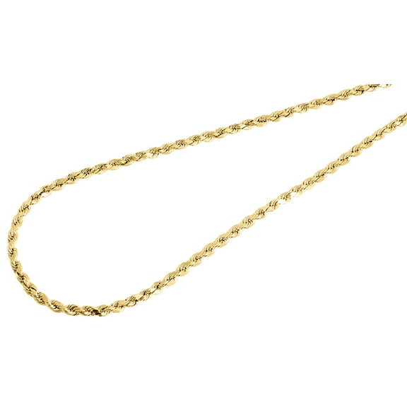 Mens or Ladies 10K Yellow Gold 2.5mm D/C Hollow Rope Chain Necklace 16 Inch