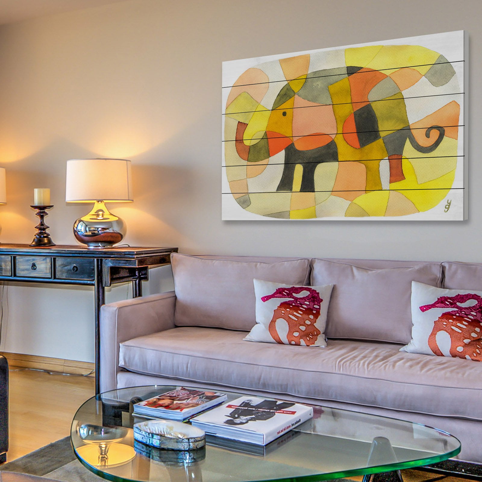 Marmont Hill "Elephant Colors" by Yolanta Gawlik Painting Print on White Wood