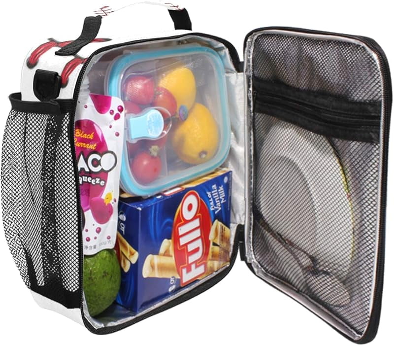 Lunch Box Bag Baseball Lace Sport Lunchbox Insulated Thermal Cooler Ice Adjustable Shoulder Strap for Women Men