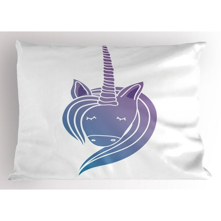 - Unicorn Pillow Sham Silhouette of a Mythical Horse with Horn Doodle Ancient Creature Design, Decorative Standard King Size Printed Pillowcase, 36 X 20 Inches, Lavender and Blue, by Ambesonne