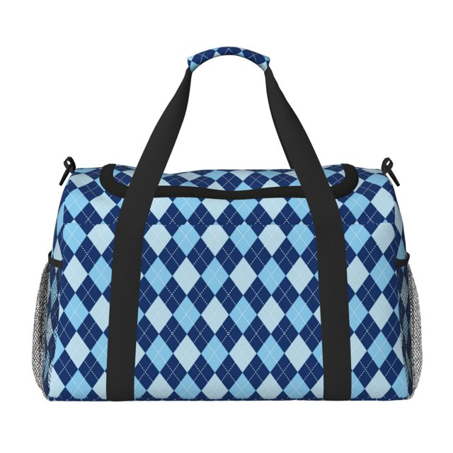 Easygdp Blue Squares Bolsa de Gimnasio, Bolsa de Viaje Duffel, Bolsa de Fin de Semana con Compartimentos, Bolsa de Mano para Noche