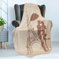 thumbnail image 4 of Umbrella Girl Soft Flannel Fleece Throw Blanket, Couple Kissing with Eiffel Tower on the Background, Cozy Plush for Indoor and Outdoor Use, 50" x 60", Chocolate Pale Mustard, by Ambesonne, 4 of 5
