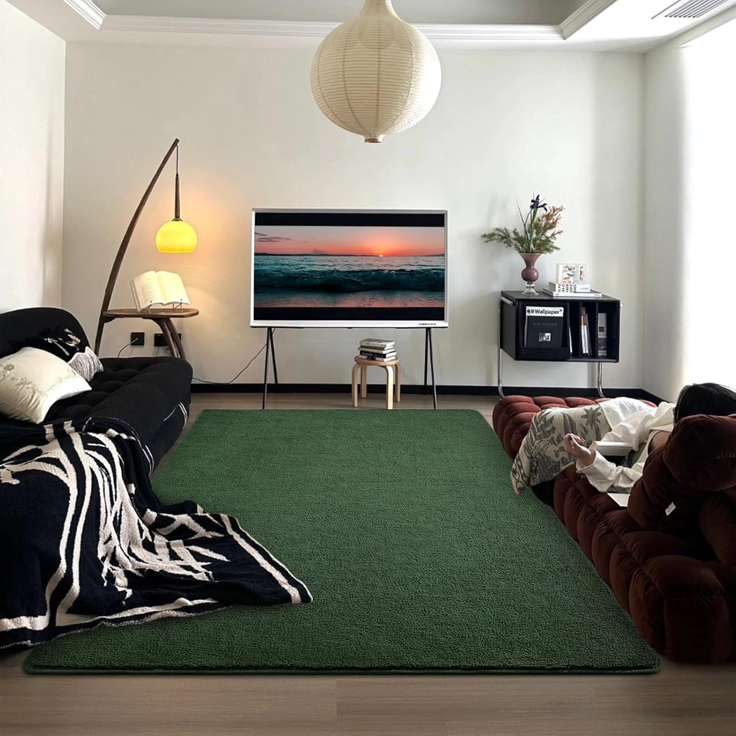 TWINNIS Soft Area Rug Modren Rugs for Living Room Memory-Foam Carpets,Softness Rugs for Bedroom,Deep Green,5'x7'