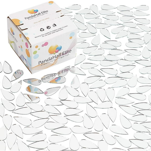 1 Box 200 Pcs 25x12mm Teardrop Glass Mirror Tiles Mini Glass Decorative Mosaic Tiles for Home Decoration Crafts Jewelry Making Clear