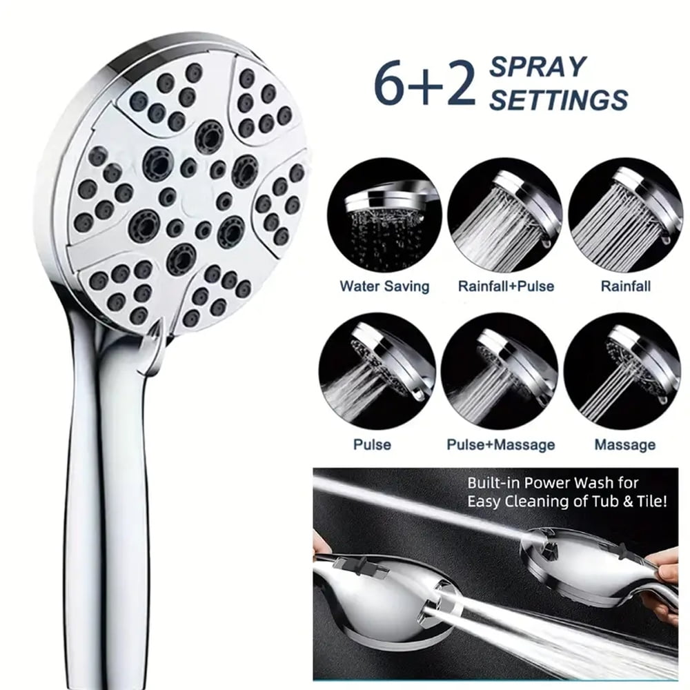 5-Setting High Pressure Shower Head 12 inch Rain Shower Head with Handheld and Hose Silver