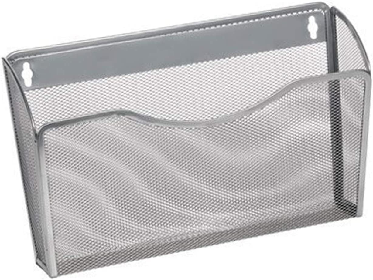 Mesh Wall File Organizer,Vertical Wall File Holder Rack,Mail Organizer for Papers,Folders,Files Clipboard & Magazine Organization.Mesh File Holder Great for Office,Home(Silver)