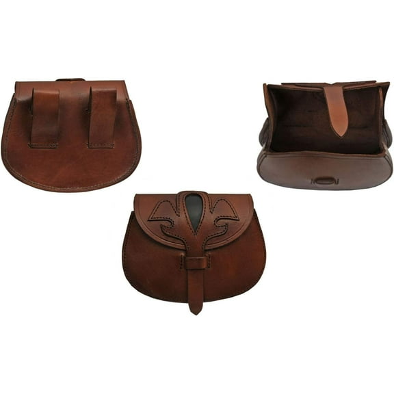 SZCO Supplies Medieval Leather Belt Bag with Fleur Design
