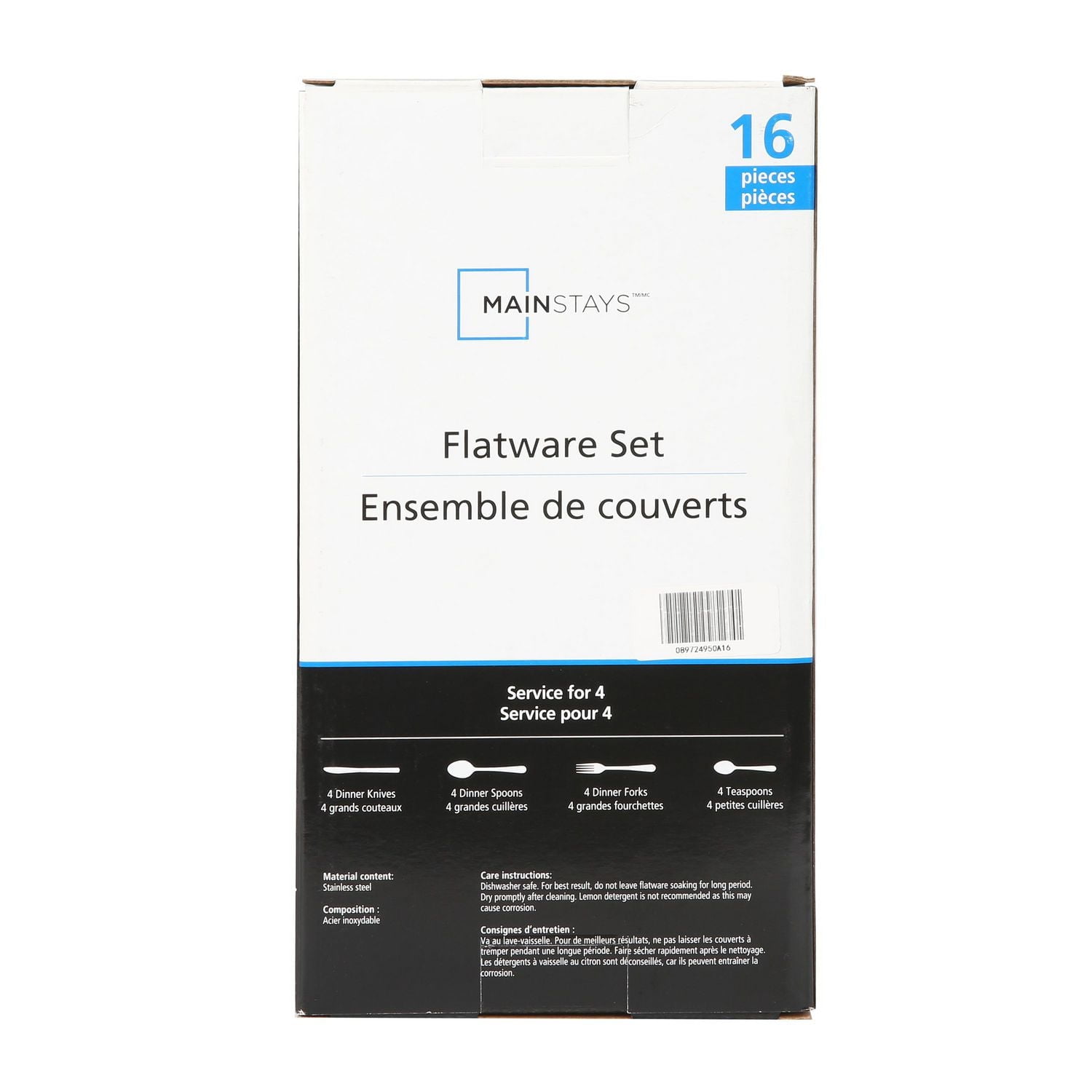 Mainstays McAllen 16-Piece Stainless Steel Flatware Set Silver, MS 16 Pc McAllen