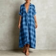 thumbnail image 2 of Wsysadlol Summer Dresses for Women Casual Plaid Print Button Up Shirt Dress Lightweight Breathable Half Sleeve Loose Long Tunic Plus Size Beach Cover Up And Loungewear, 2 of 5