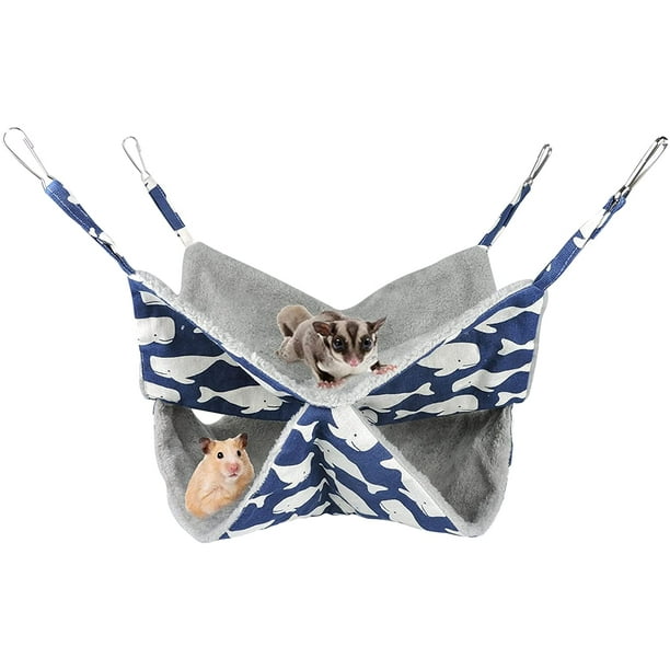 Small Animal Hammock,2 Layer Cute Animal Pattern Plush Hanging Hamster