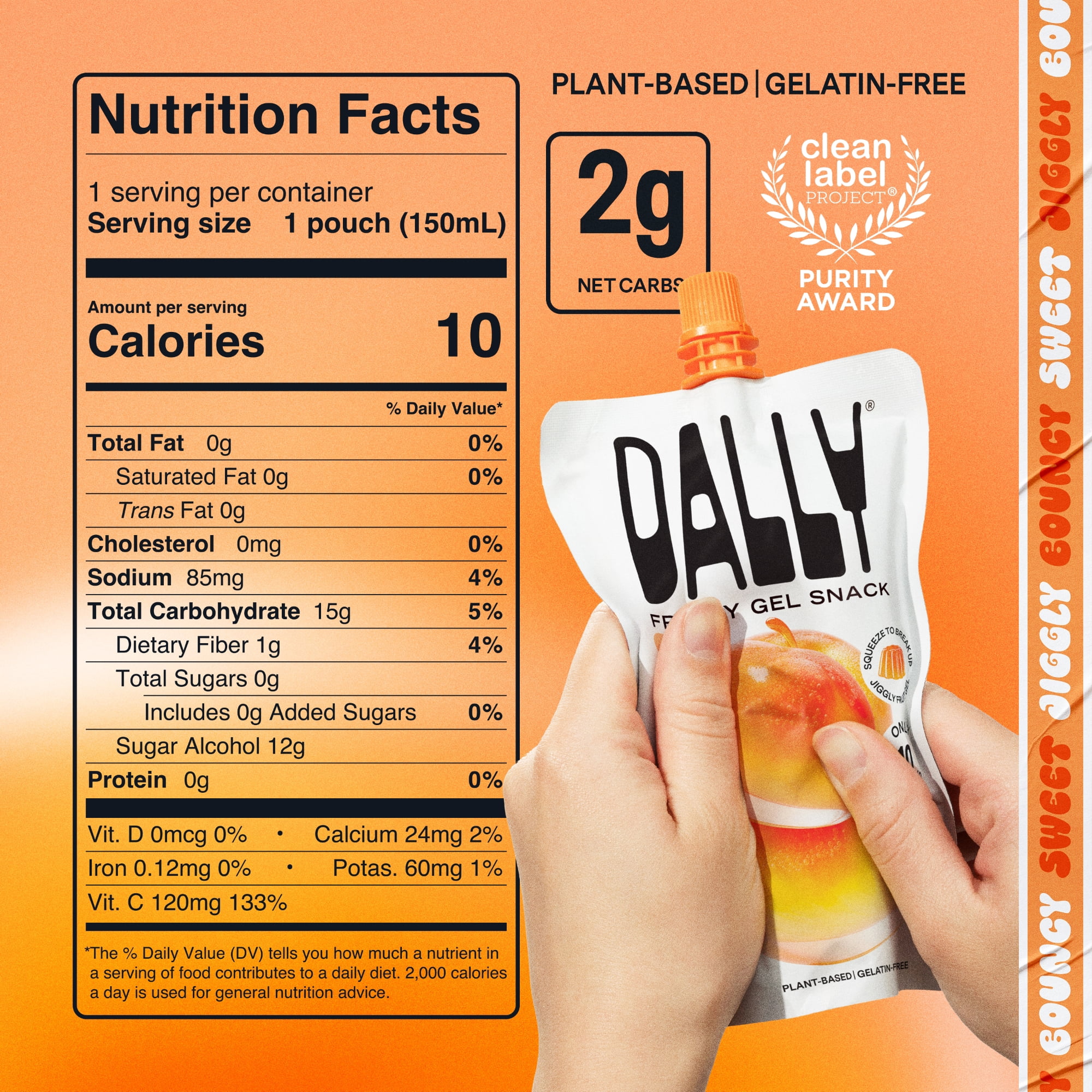 DALLY Peach Fruity Gel Snack, 5.07 Fl Oz Pouch