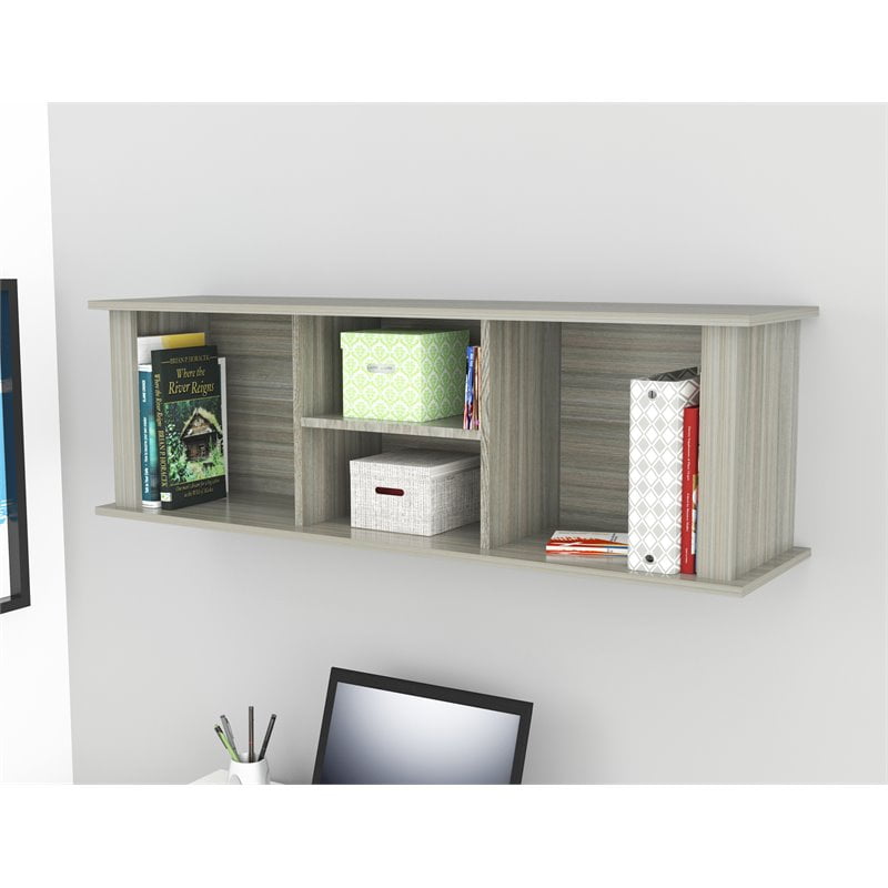 Inval Mounted Hutch Wall Shelf, Smoke Oak