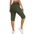 thumbnail image 6 of FRSASU Womens Capri Pants Yoga Capris Summer High Waisted Casual Lounge Cropped Pants with Pockets Army Green L(L), 6 of 6