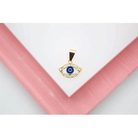 18K Gold Filled CZ Blue Evil Eye Enamel Charm Pendant