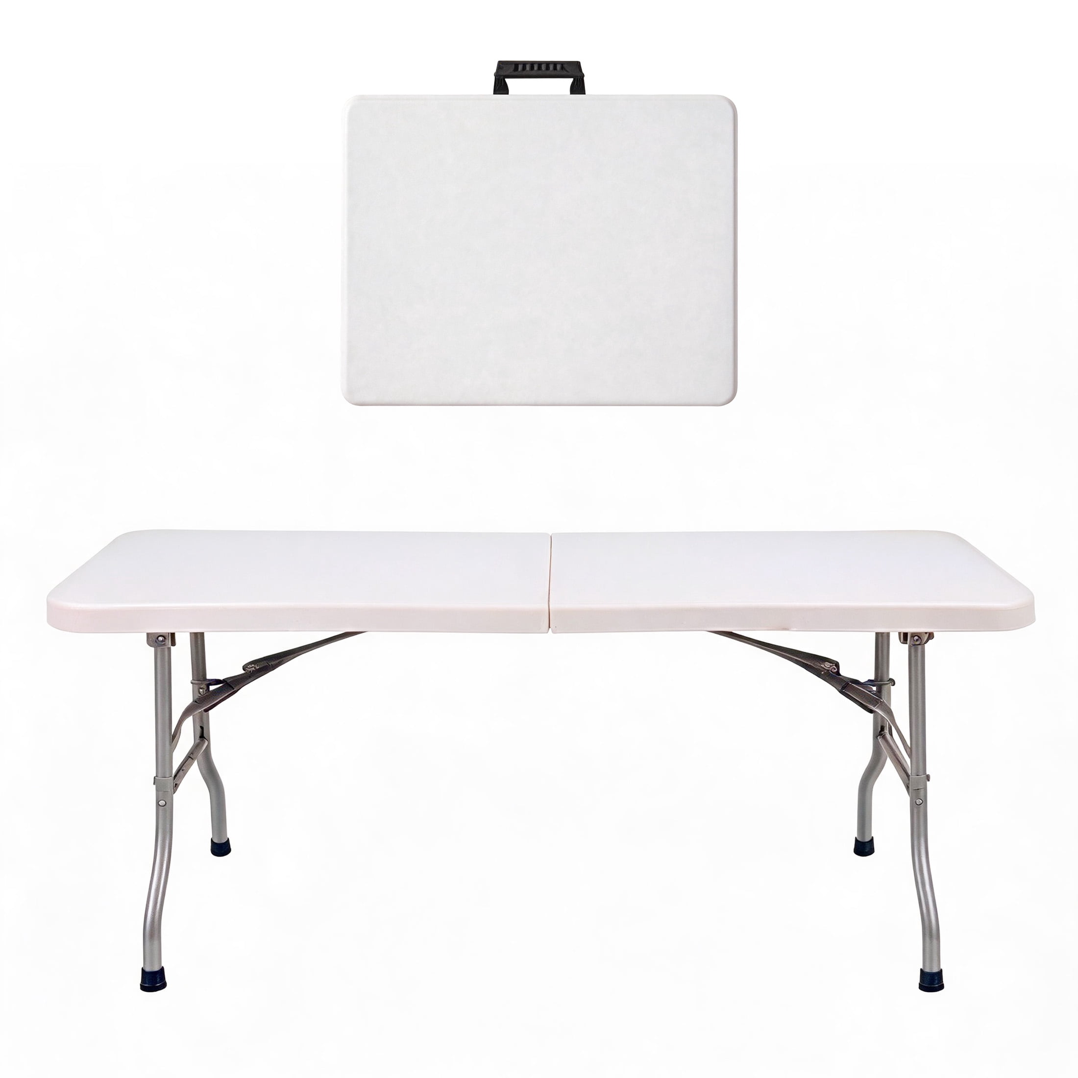 MAYEERTY 6FT Foldable Rectangular Folding Table, Portable Heavy Duty Utility Fold Up Table with Carrying Handle, Indoor Outdoor Waterproof for Dining, Picnic, Party, Camping, Banquet