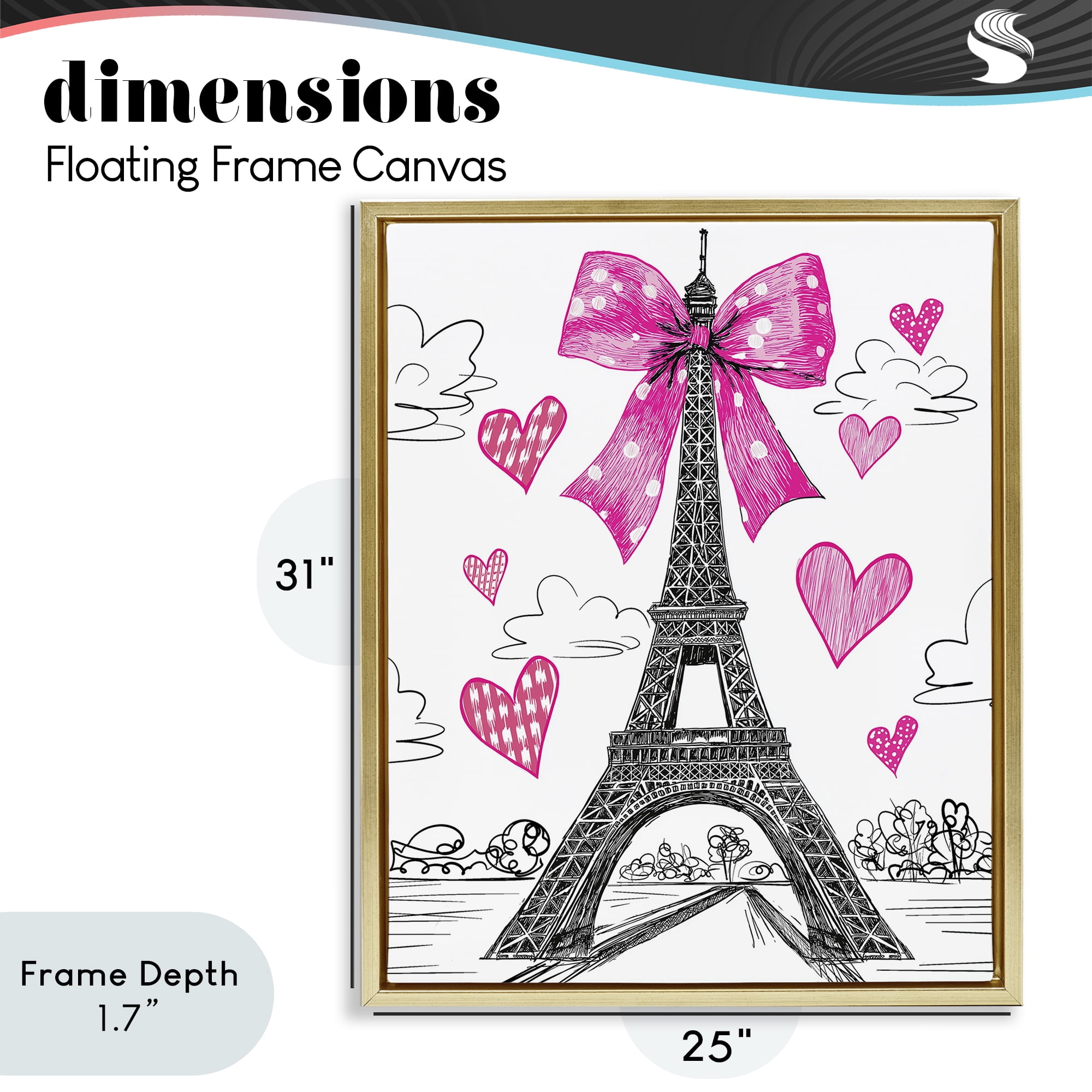 Stupell Industries Heart Patterned Eiffel Tower Gold Framed Floater Canvas Wall Art, design by Jess Stempel