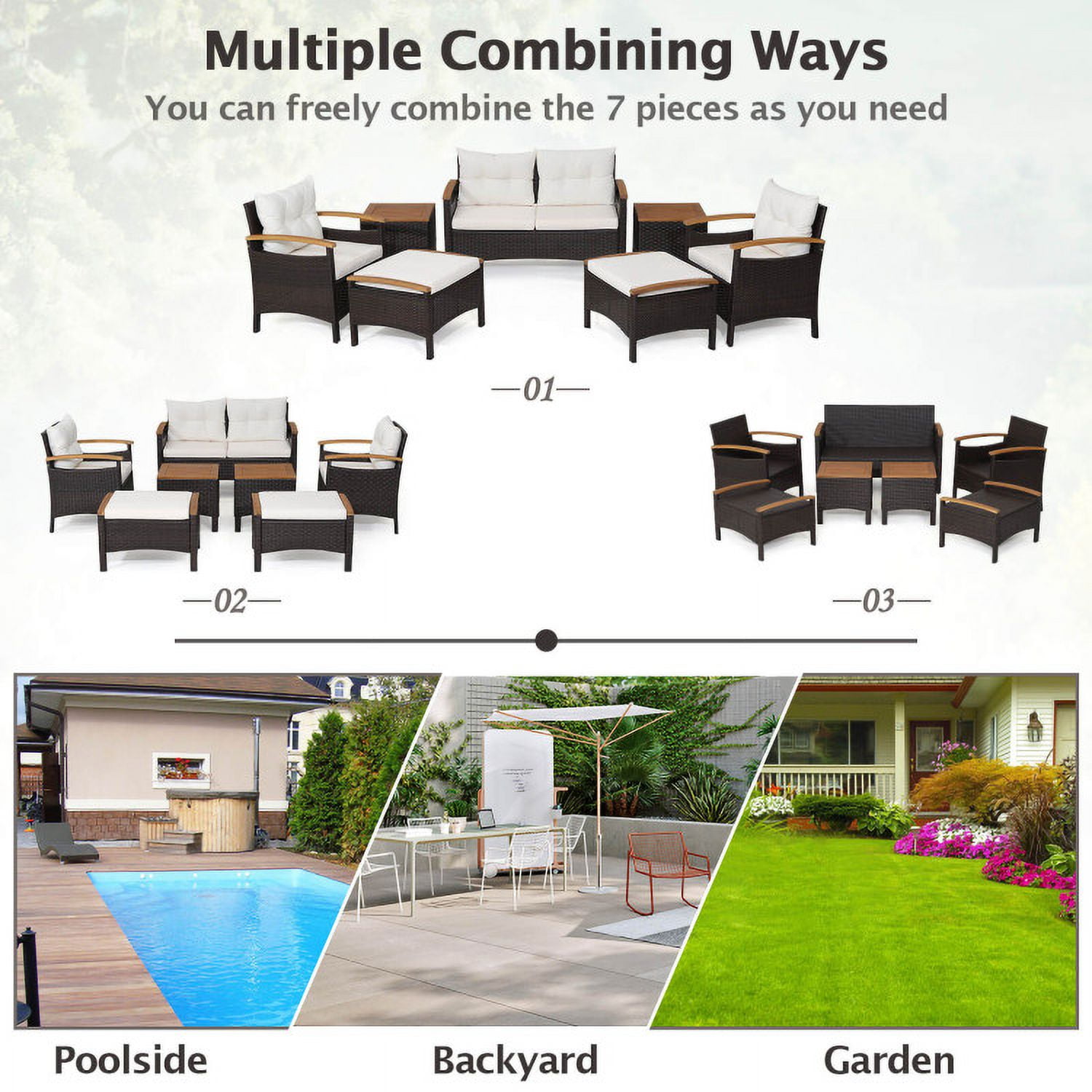 Aimee Lii 7 Pieces Rattan Patio Conversation Set with Acacia Wood Tabletop, Outdoor Patio Furniture Set Aimee Lii 7 Pieces Rattan Patio Conversation Set with Acacia Wood Tabletop, Outdoor Patio Furniture Set