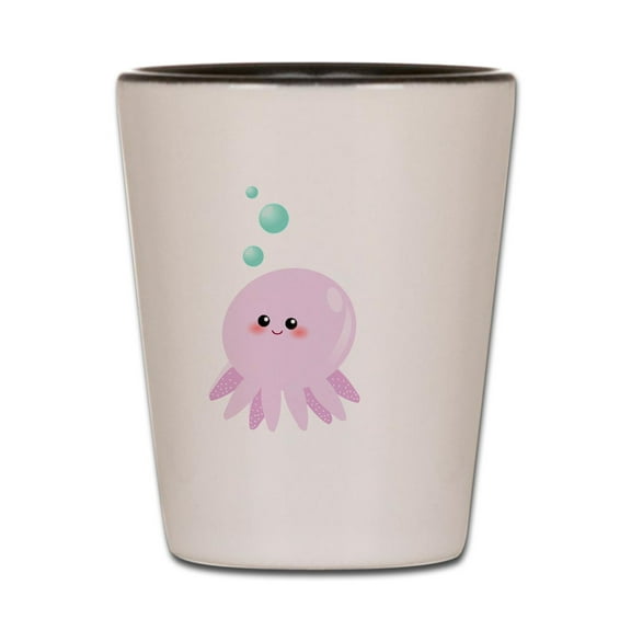 CafePress - Cute Pink Octopus - White/Black Shot Glass, Unique and Funny Shot Glass