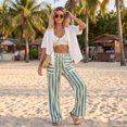 thumbnail image 5 of Women's Striped Wide Leg Pants with Pockets, Casual Elastic Drawstring Waist Palazzo Trousers, Summer Loose Fit Boho Long Pants, 5 of 8