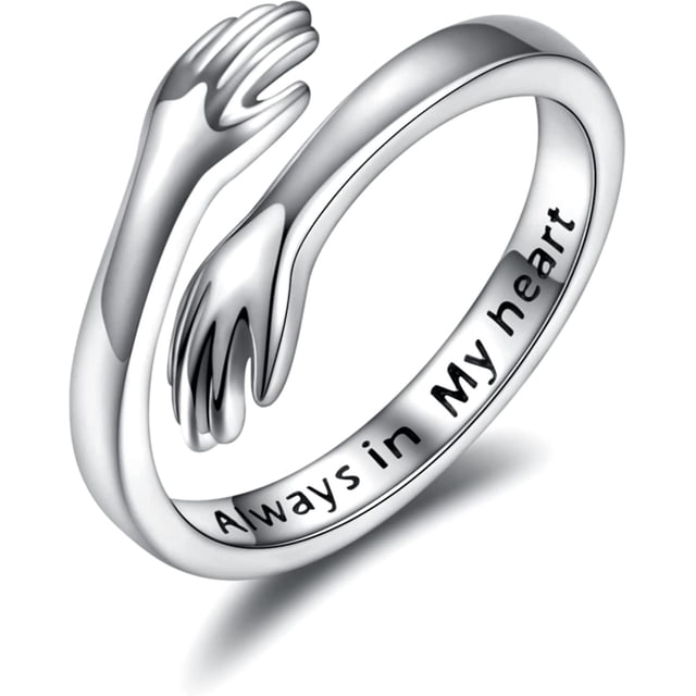 Anillos de abrazo de plata de ley 925 para mujer Te amo para siempre Anillo de abrazo Anillo ajustable Regalo de joyería para niñas adolescentes Parejas Anillos de abrazo Chapado en plata hecho a mano -Thsinde ACTIVE Biensenido a ACTIVE