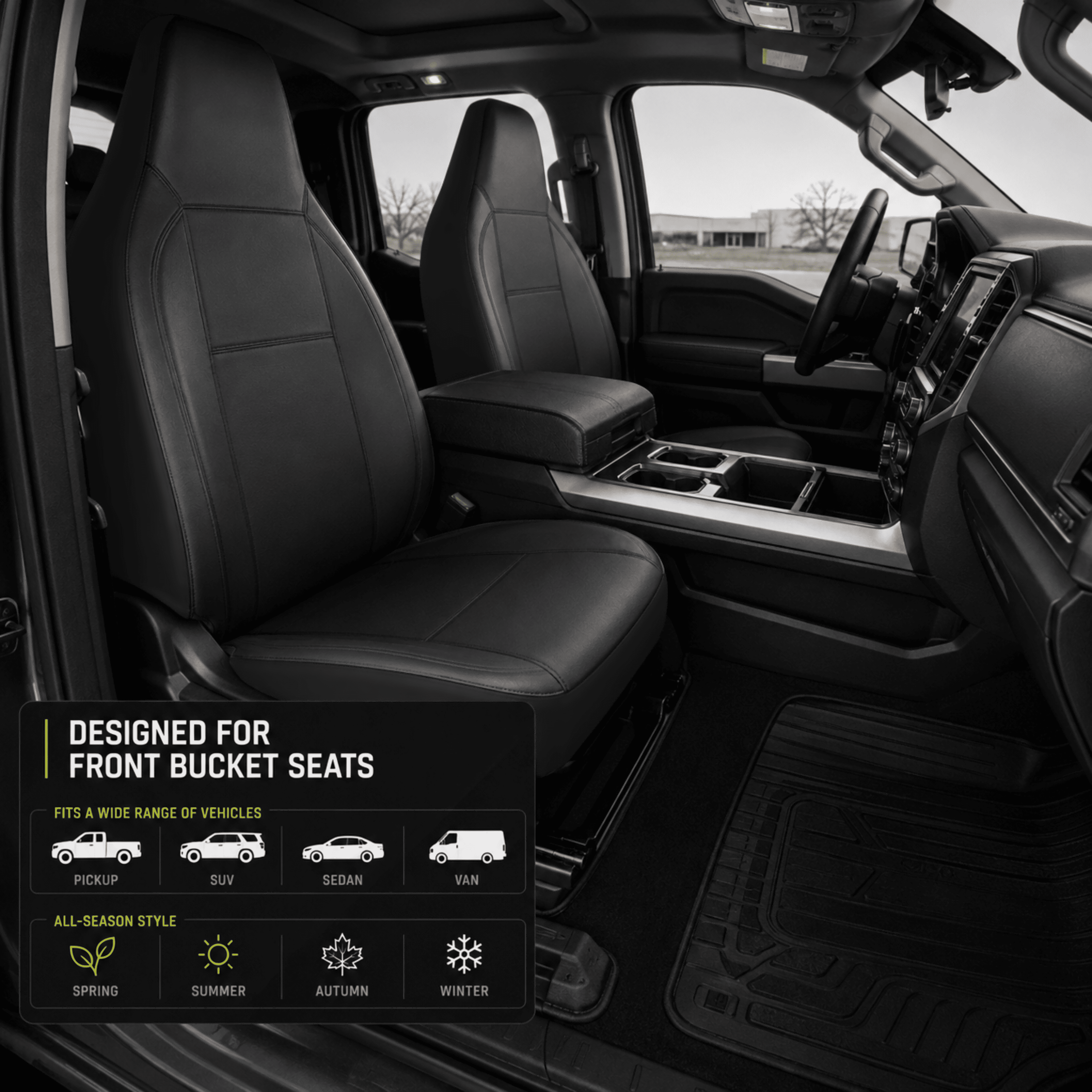 Auto Drive Car Seat Cover,High Back Full Leather Seat Protector Front Seat, Premium Comfortable Anti-Slip, Airbag Compatible Universal Fit for Cars SUVs Trucks,Black