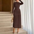thumbnail image 3 of Women's Long Sleeve Ruched Bodycon Maxi Dress Elegant Fitted Ruffle Hem Party Evening Dress, 3 of 7