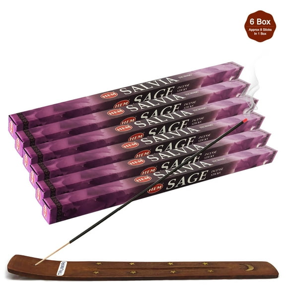 Trumiri Incense Stick Holder Bundle with Hem Sage 8g Incense Sticks - Pack of 6 (approx 48 Sticks)