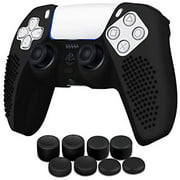 Ps5 Controller Skin Case Silicone Cover With Thumb Grips Fit For Sony Playstation 5 Dualsense Wireless Controller - Soft Studded Anti-Slip Protective Gel Stick Cap Accessories Video Games (Black)