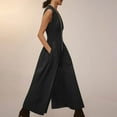 thumbnail image 2 of lcziwo Womens V Neck Casual Dressy Jumpsuits Smocked Zip Up Sleeveless Wide Leg Onesie Pants Summer Casual Elastic Waist Overalls with Pockets Work Outfit Back to College Sale Black L, 2 of 9
