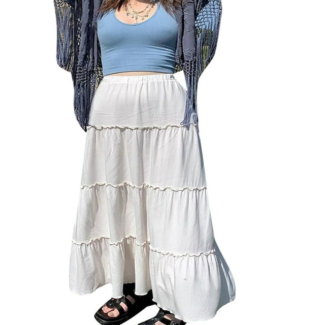 Jupe Longue Plissée pour Femmes, Couleur Unie, Rétro, Printemps Été, Mode Urbaine