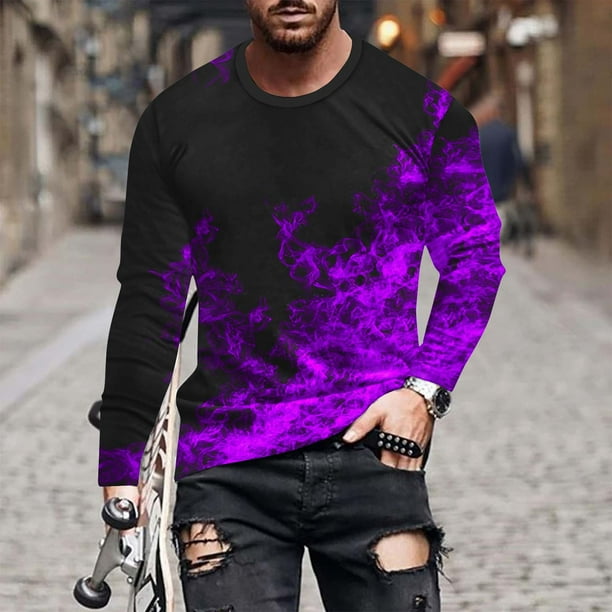 Blusas y camisas de manga larga con cuello redondo para hombre, blusa informal de manga larga con cuello redondo y estampado.