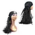 thumbnail image 3 of Peluca pirata Cosplay Peluca Headwear Disfraces de piratas de Halloween Disfraces de decoración de fiesta de disfraces de carnaval (Negro), 3 of 5