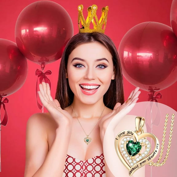 HOARBOEG Personalized Birthday Heart Necklace - Colorful Sparkling Pendant Necklaces, Romantic Copper Jewelry Gift for Women & Teens, Trendy Adjustable Layered Collarbone Chain