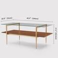thumbnail image 2 of Rectangle Coffee Table Mid-Century Modern Design L W x H for Living Room - Structure Amber Glass Top and Walnut MDF Shelf Sleek Conical Metal Legs with Gold Finish, 2 of 9