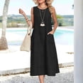 thumbnail image 2 of Laqbezok Women's Sleeveless Cotton Linen Dress, Casual Round Neck Loose Fit Midi Sundress with Pockets, Boho A-Line Tank Gown, 2 of 8