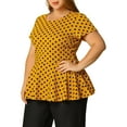 thumbnail image 4 of Agnes Orinda Women's Plus Size Tops Peplum Hem Short Sleeve Summer Polka Dot Shirts Blouses 4X Yellow, 4 of 8
