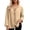 Khaki, variant on Women's Linen Ruffle Trim Blouse Boxy Summer Long Sleeve V Neck Tunics Roomy Solid Color Cotton Linen Tops