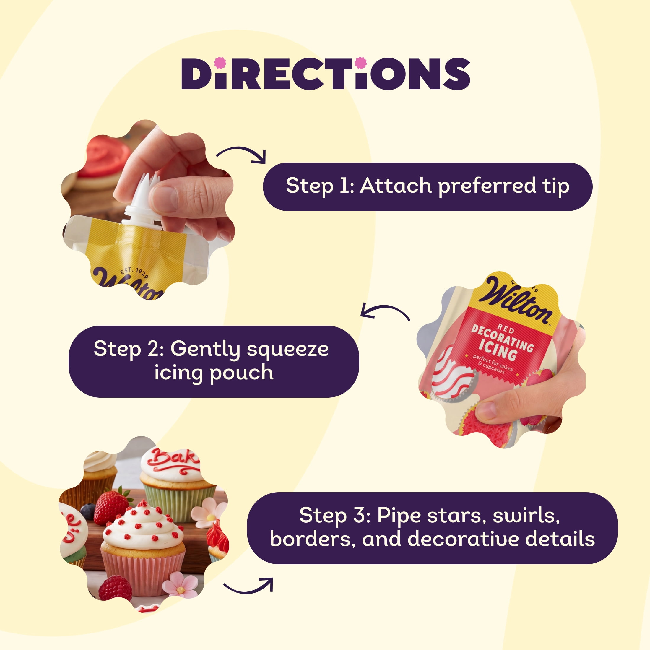 Wilton Red Decorating Icing Pouch & 4 Piping Tips Vanilla-Flavored Medium Consistency 7.5 oz.