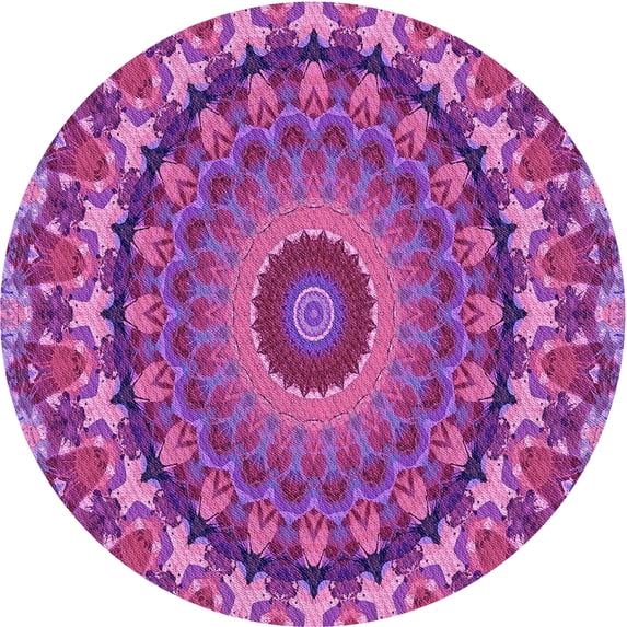 Ahgly Company Machine Washable Indoor Round Transitional Medium Violet Red Pink Area Rugs, 7' Round