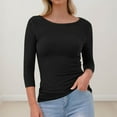 thumbnail image 4 of Women 3/4 Sleeve T Shirts Rib Knit Slim Fit Tops Basic Tee 2026 Fall Outfits Casual T-Shirt Underscrubs Layer Clothes Black 2XL, 4 of 5