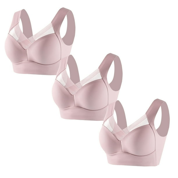 Gibobby Brasieres para mujer piezas de ropa interior sin tirantes de encaje sin tirantes para mujer, ropa interior fina con pliegue lateral(Rosa,6XG)