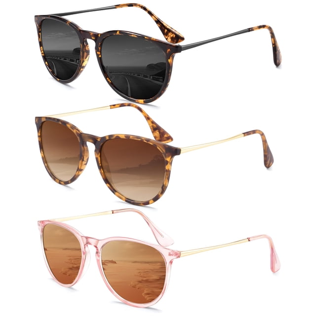 Gafas de Sol QALLY para Mujer Polarizadas Retro Redondas UV400 Paquete de 3