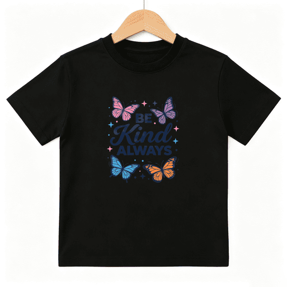 Be Kind Always Butterfly Girls Graphic Tee, Retro Aesthetic 100% Cotton Kids Short Sleeve T-Shirt