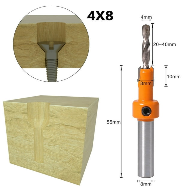 TopOne 8mm Shank Hss Woodworking Countersunk Router Drill Bit Fixing Screw Extractor For Wood Milling Cutter