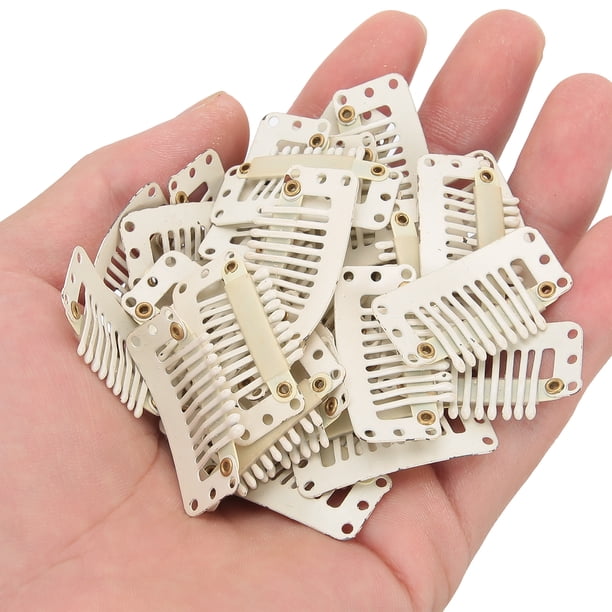 Clips para pelucas de 1.3 in, peine de acero al manganeso para el cabello, accesorio de bricolaje, accesorios para el tocado de extensiones de cabello para mujeres, extensiones de cabello (100 piezas) Amonsee No