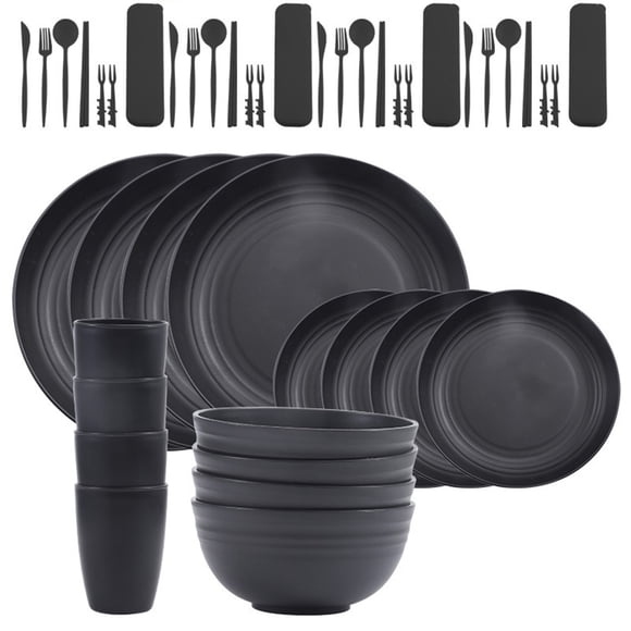 Wheat Straw Dinnerware Set, Unbreakable Plastic Tableware, Lightweight Plates Bowls Cups Set, Reusable Dining Set for Home Kitchen, Dishwasher Safe Dish Set with Cutlery