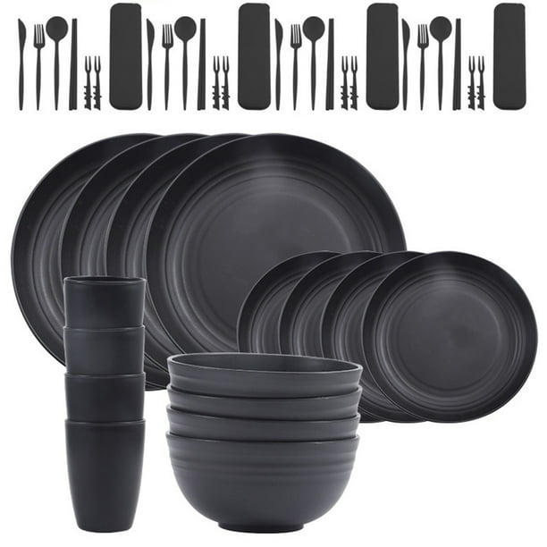 Pisexur Batería de cocina Tazón de paja de cebada de polipropileno, taza, tazón de sopa, juego de vajilla para el hogar para la cocina del hogar